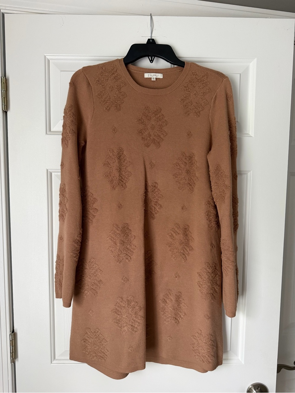 Ziggy Brown Textured Knit Long-Sleeve Dress